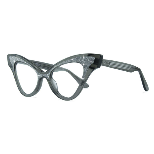 Cat-eye glasses with glittery frame on a white background