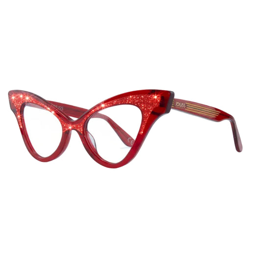 Red glitter cat eye glasses frame