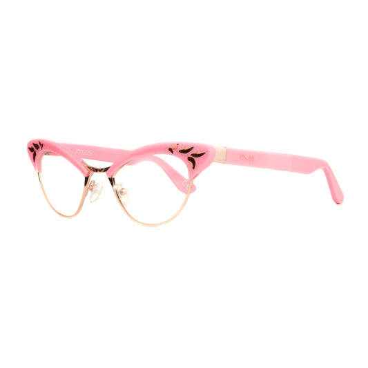 Pink cat eye glasses with rose gold frame and decoration