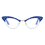 Load image into Gallery viewer, blue & gold cat eye glasses front view