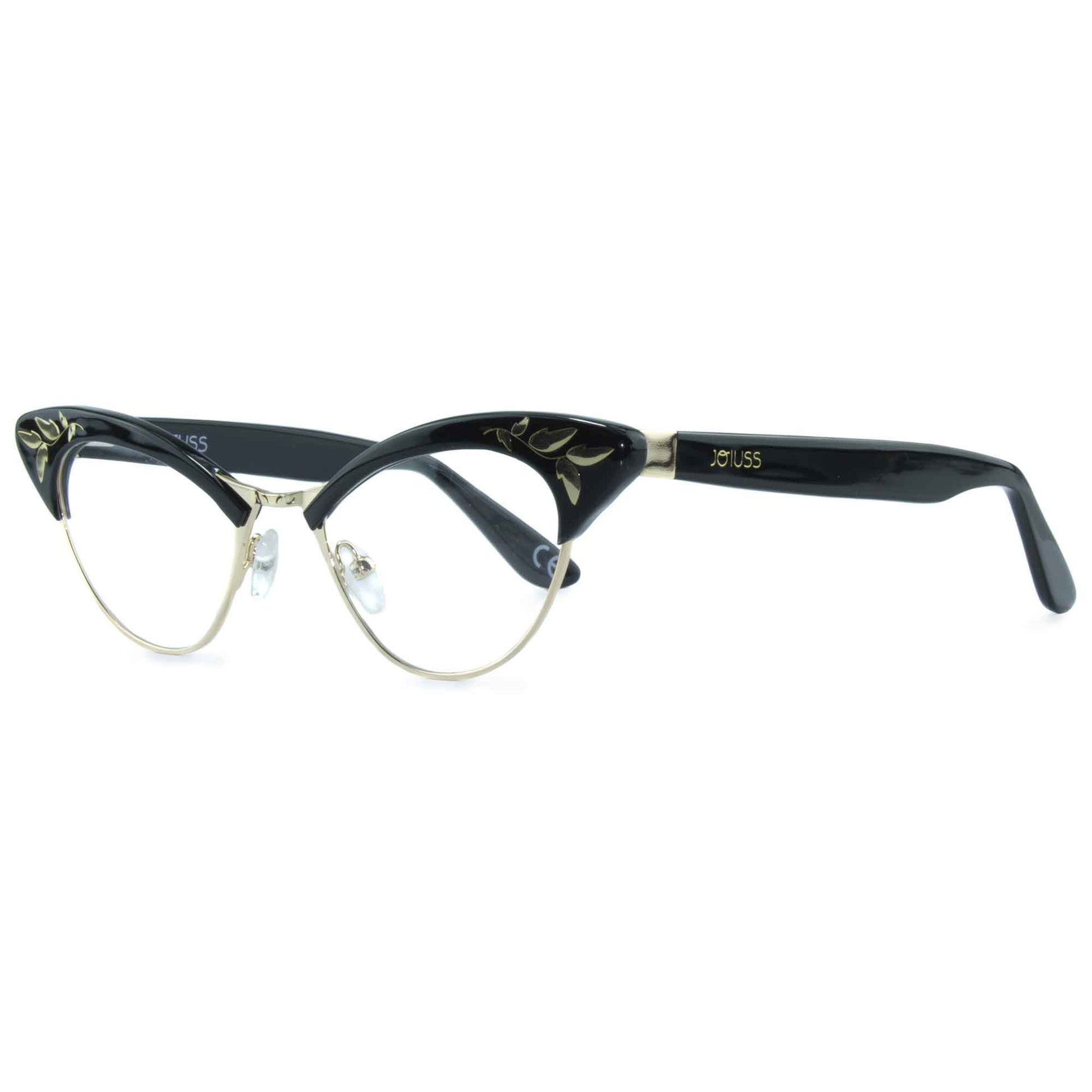 black cat eye glasses frame side view