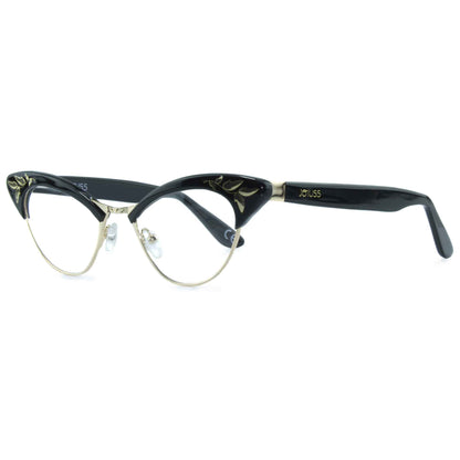 black cat eye glasses frame side view