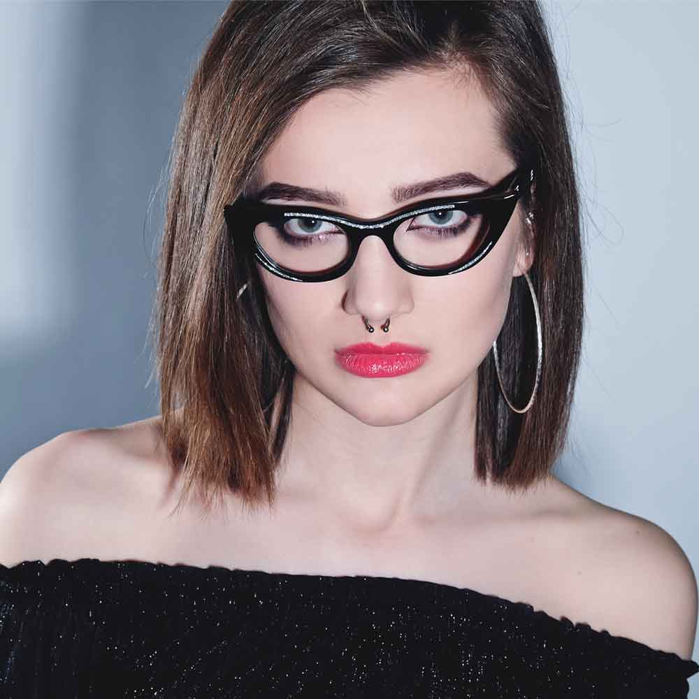 Cat Eye Glasses Frame - Black- Lana