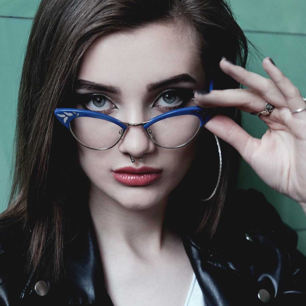 Cat Eye Glasses - Blue & Silver - Rita