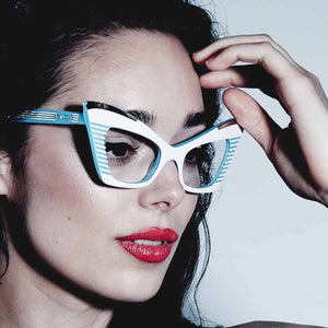 Cat Eye Glasses Frames - White & Sky Blue - Doreen