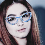 Load image into Gallery viewer, Cat Eye Glasses - Blue &amp; Gold - Gatsby
