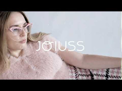 promp viseo showing rita pink cat eye glasses frames.  Behind the scenes photo shoot.