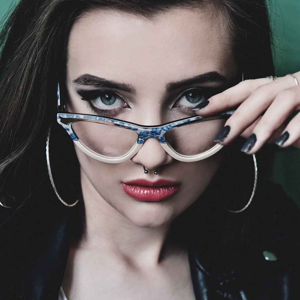 Cat Eye Glasses - Blue & Cream - Maryloo