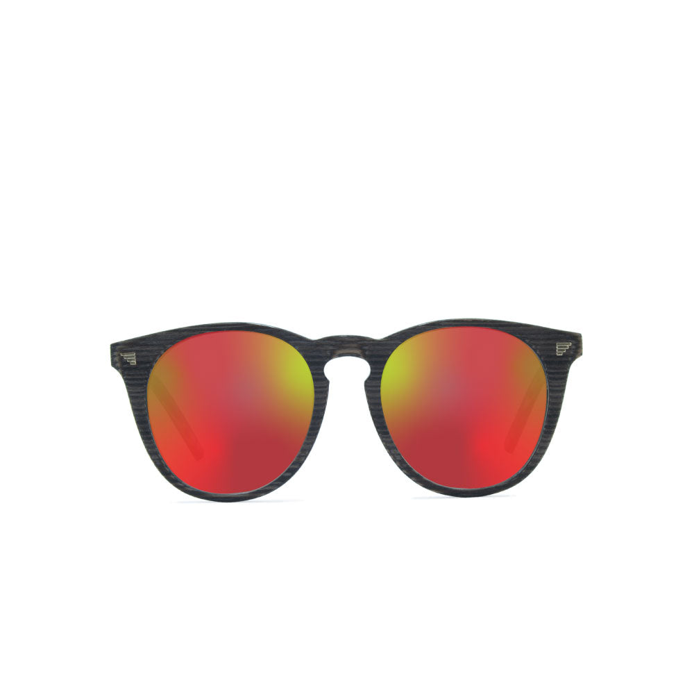 Round Sunglasses - Dark Wood Effect - Deano