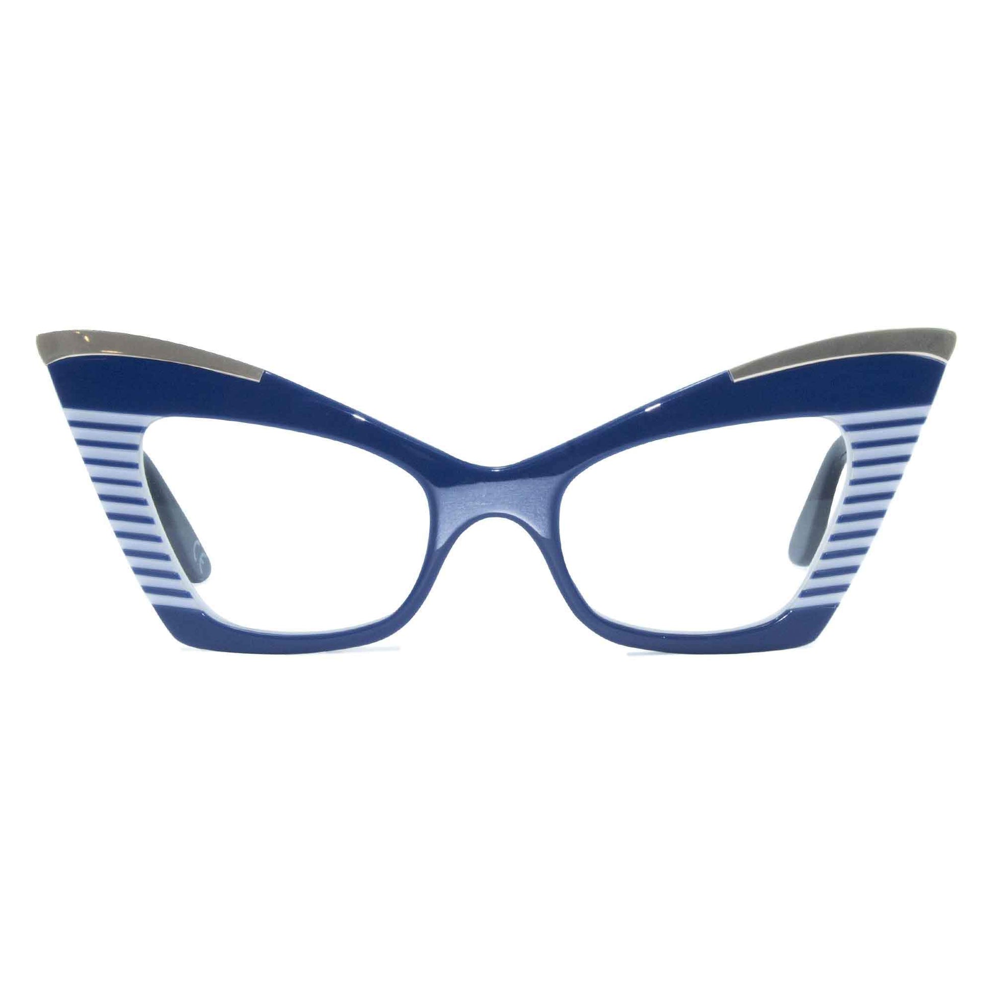 navy & white cat eye glasses