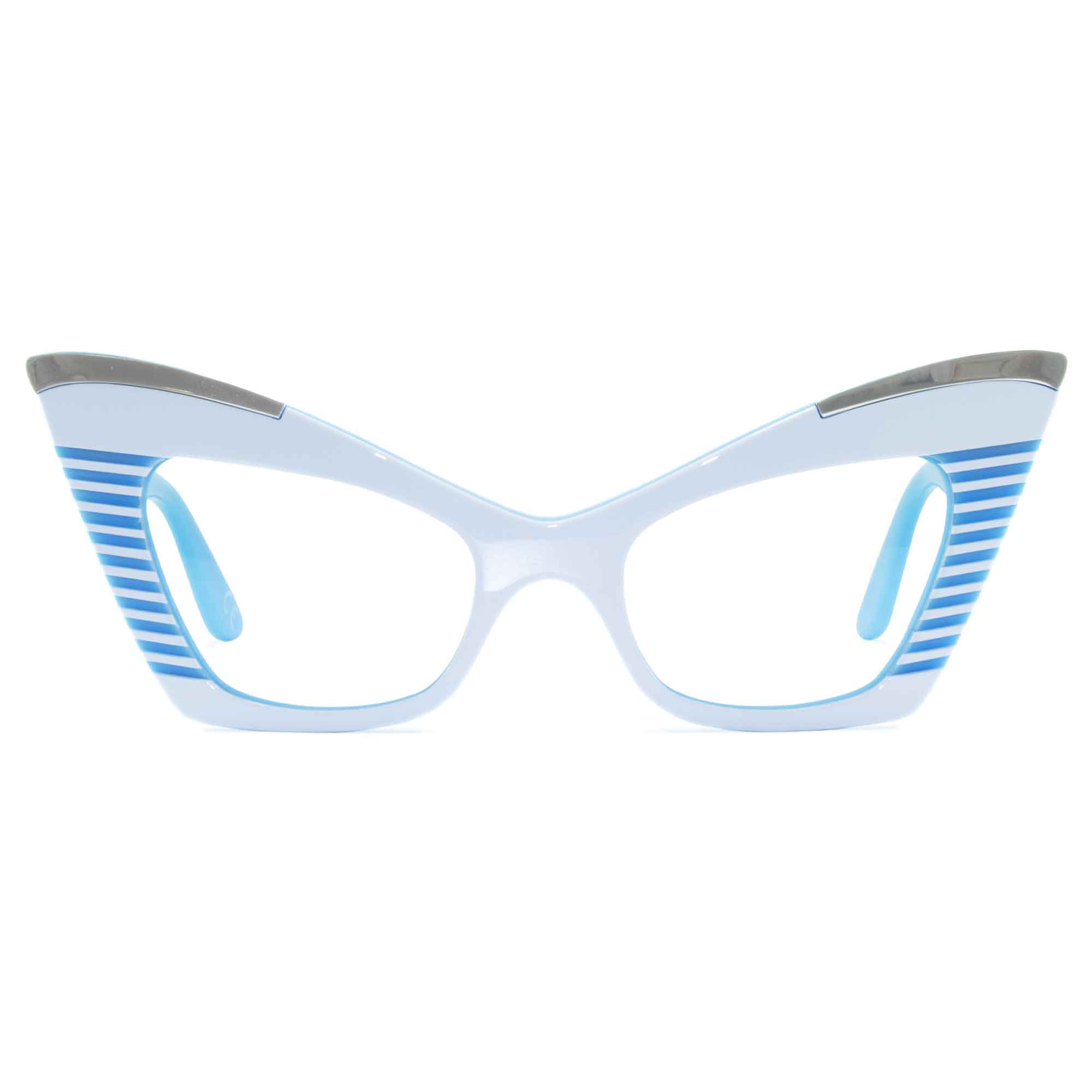 white & sky blue cat eye glasses