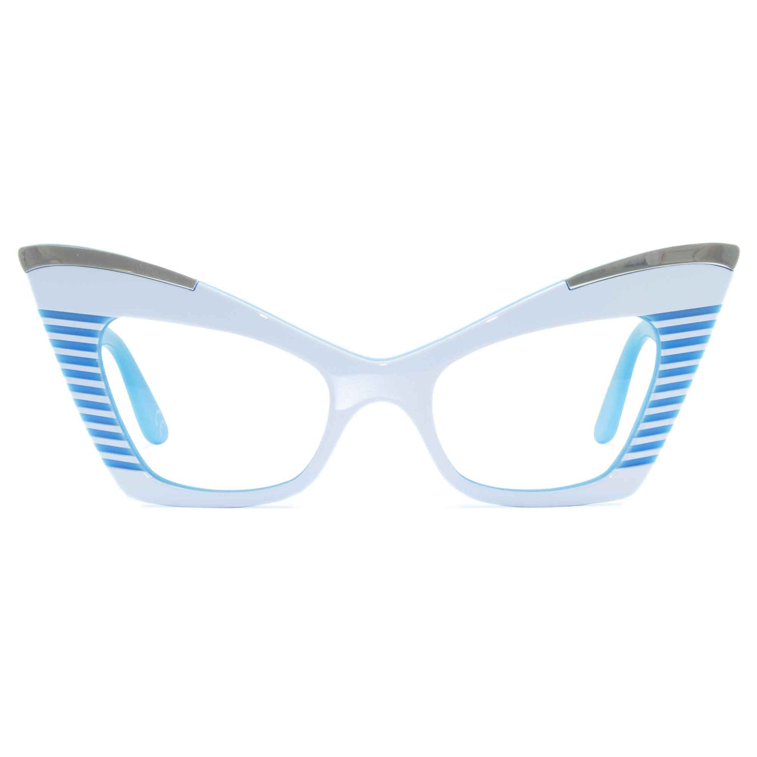 white & sky blue cat eye glasses