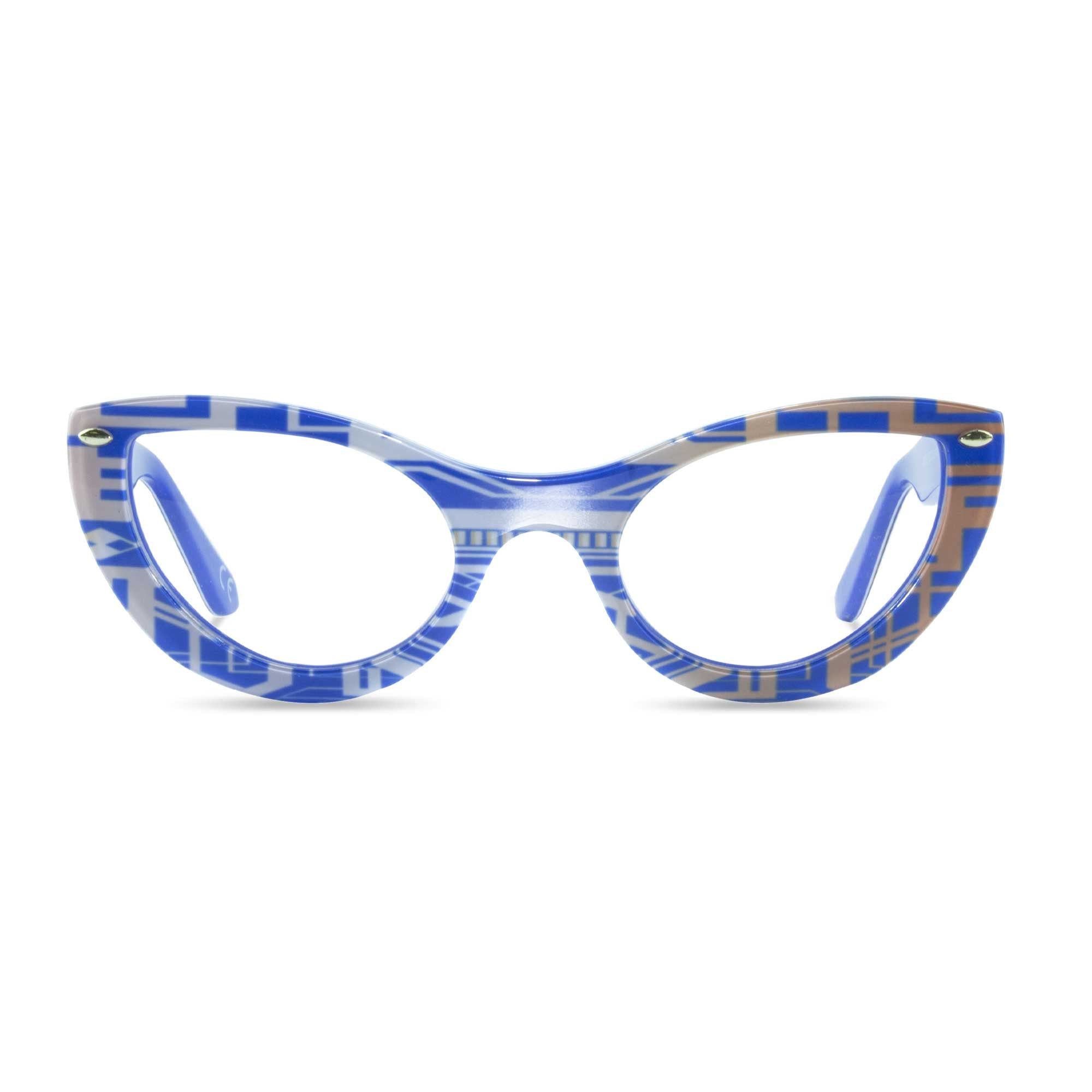 blue & gold cat eye glasses