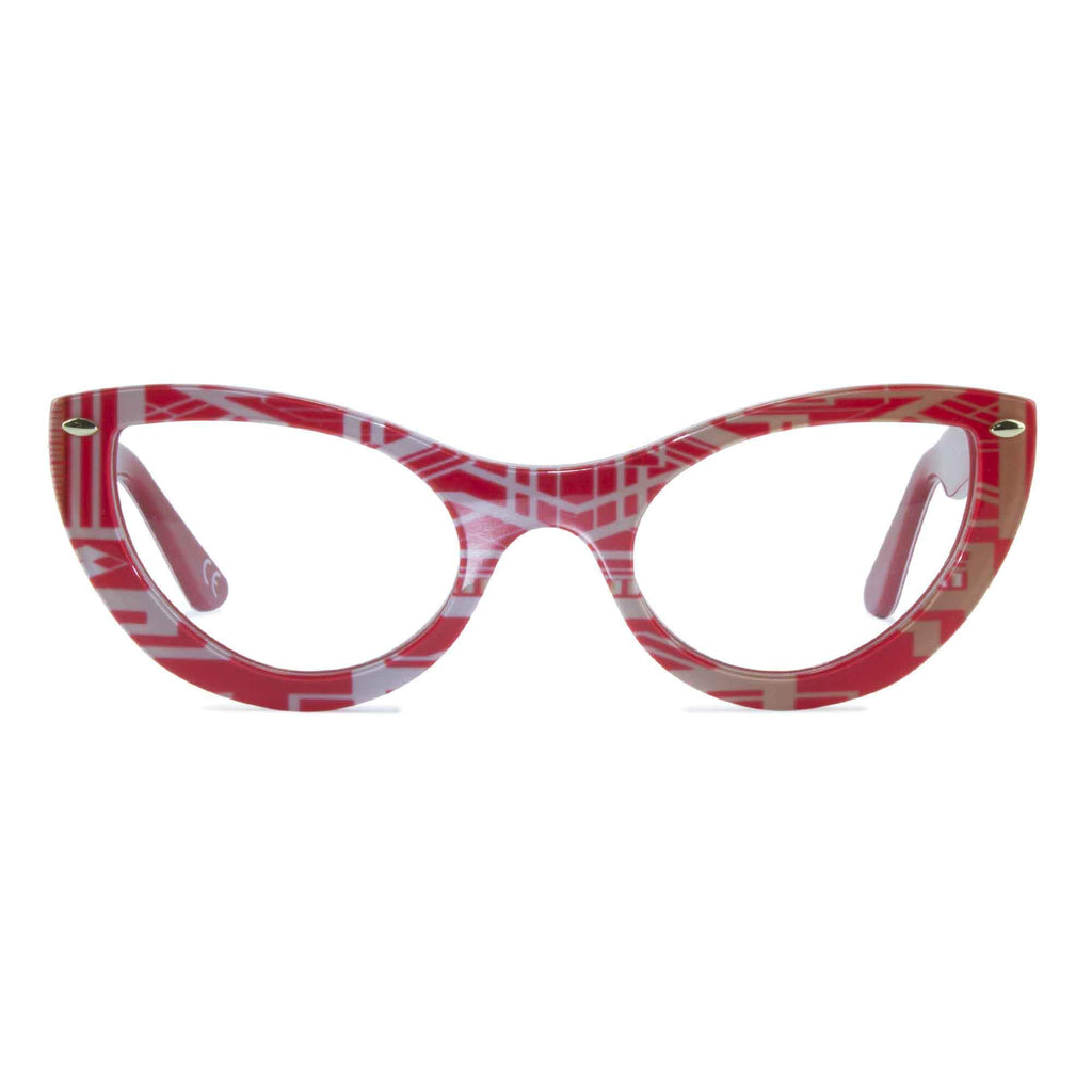 red & gold cat eye glasses