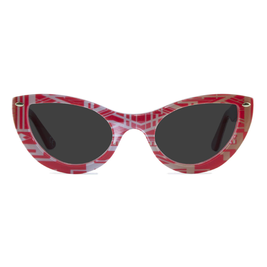 red & gold cat eye sunglasses
