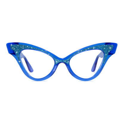 clear blue winged cat eye glasses