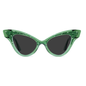 clear green winged cat eye sunglasses