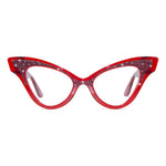Load image into Gallery viewer, clear red winged cat eye glasses frame, front view
