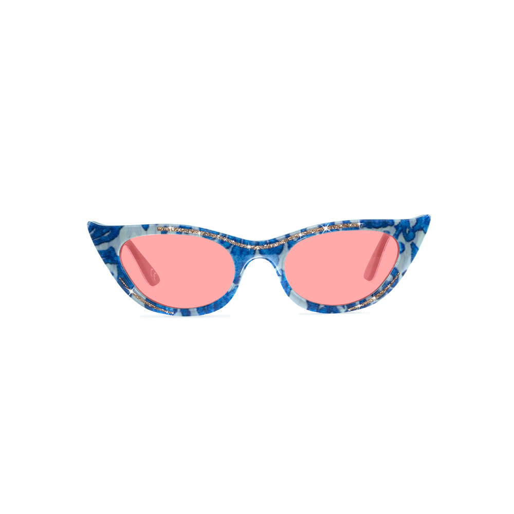 Cat Eye Sunglasses - Blue & Creme - Lana