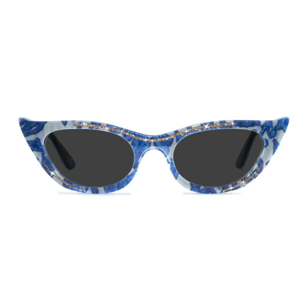blue & cream winged cat eye sunglasses