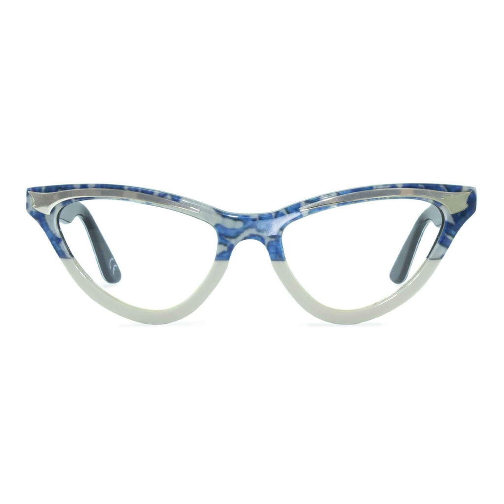 blue lace & cream cat eye glasses
